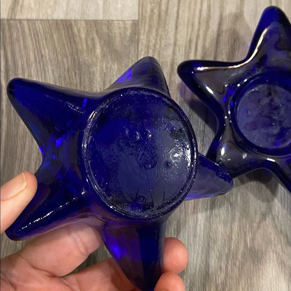 Starry Night Pair of Cobalt‎ Blue Glass Votive Candle Tealight Holders
